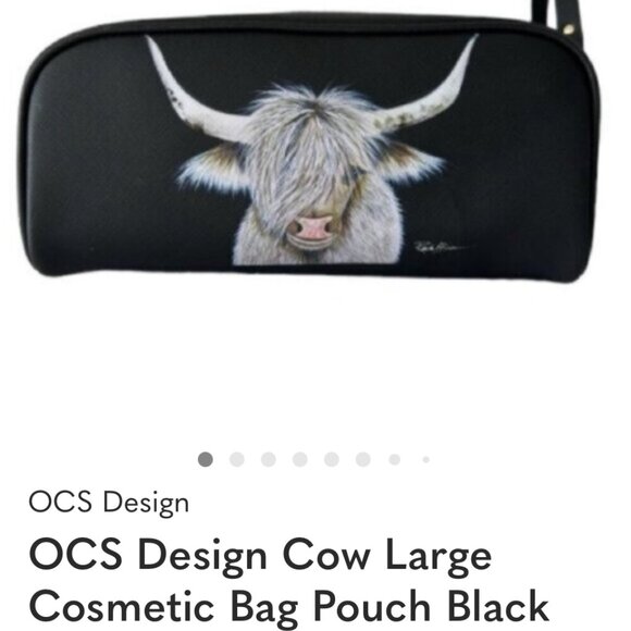 OCS Design Cow Large Cosmetic Bag Pouch Black Top Double zip closure & handle - Picture 16 of 16